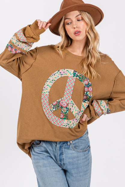 SAGE + FIG Peace Applique Patch Long Sleeve Top