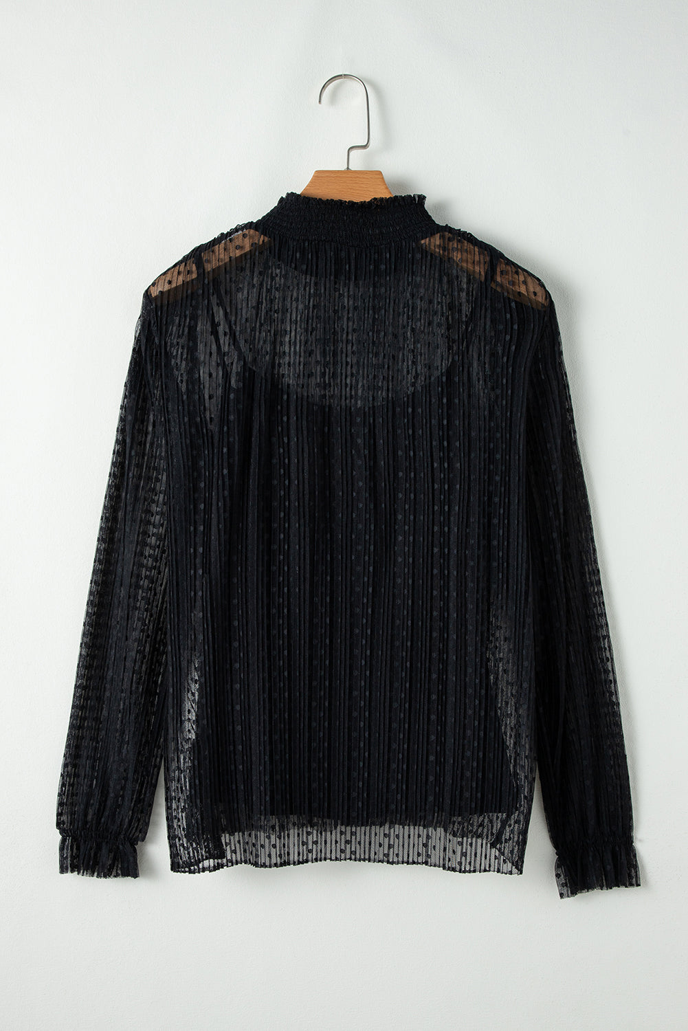 Black Dotty Lace Long Sleeve Mock Neck Sheer Top